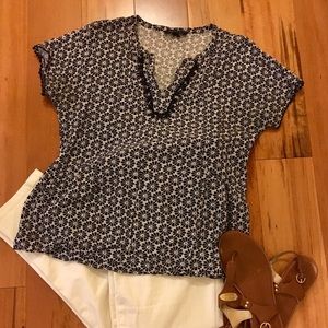 Navy and white blouse with bead detail